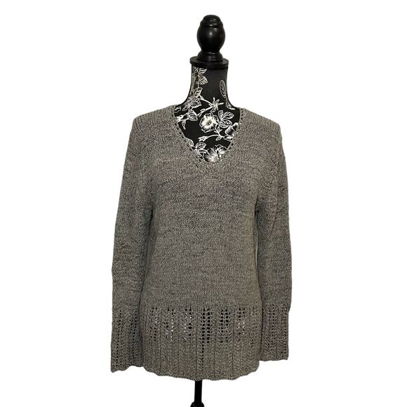 Skovhuus Long Sleeve Pullover Sweater Openwork Open Knit Details Gray Medium - Picture 1 of 9